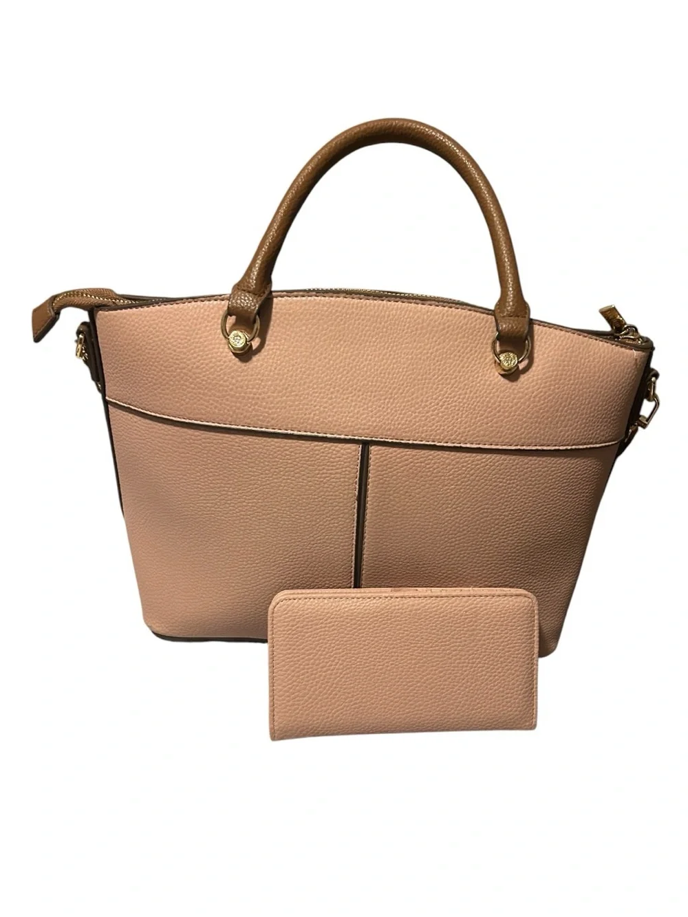 EUC Anne Klein Blush Pink Pebbled Leather Satchel with Matching Wallet